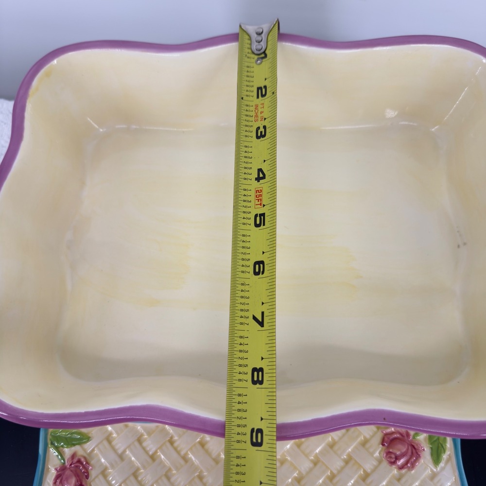 Temp-tations by Tara Floral Basketweave Casserole & Trivet Set Yellow Pink Rose - Picture 6 of 14